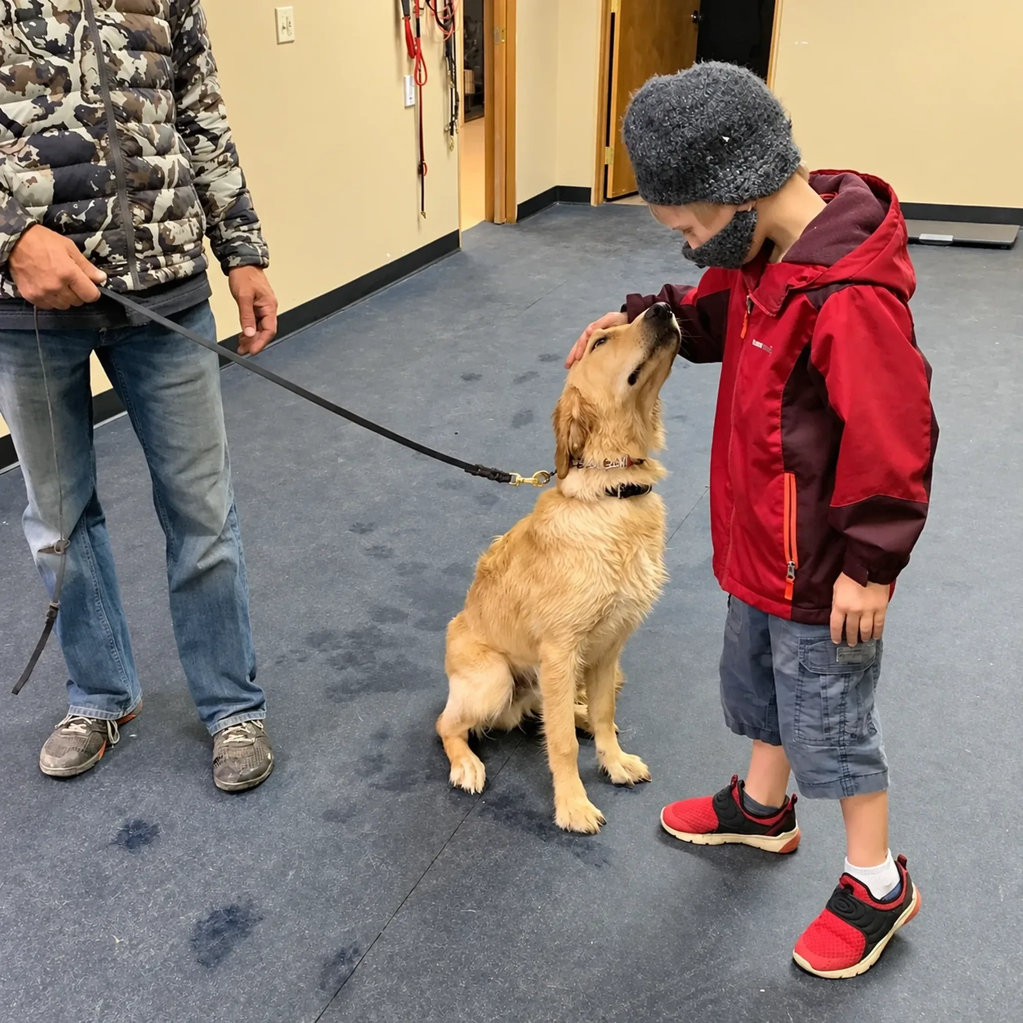 Child Greeting Dog at Pinnacle K9.