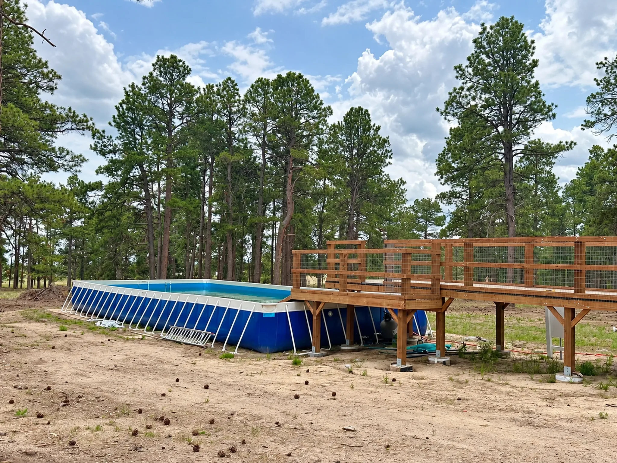 Pool and fenced outdoor activity area.